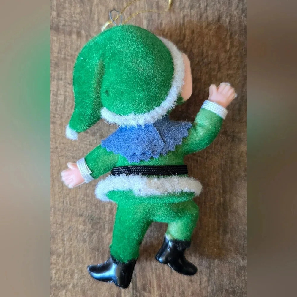 Sweet Little Vintage Flocked Elf Pixie Flocked Ornament - Picture 2 of 3